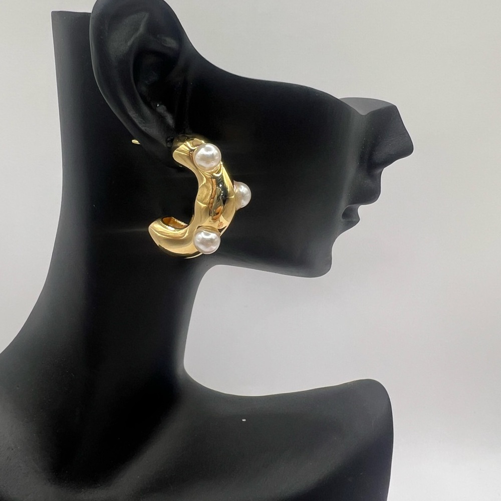 Gold and Pearl Stainless Steel Earrings